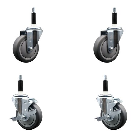 Service Caster 4'' Thermoplastic Rubber Wheel Swivel 7/8'' Expanding Stem Caster Set 2 Brakes, 4PK SCC-EX20S414-TPRB-2-TLB-2-78